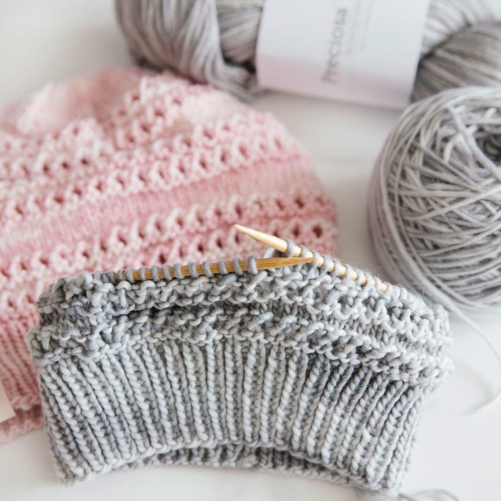 Free Fall Knit Hat Pattern on knitting needles