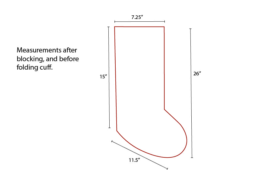 Christmas Stocking Knitting Pattern Drawing of Measurements